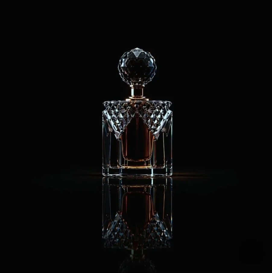 A weighted crystal decanter, cut and not moulded